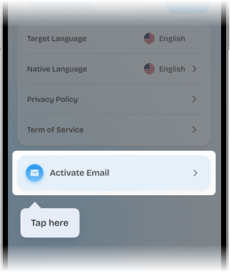 The Activate Email option at the bottom of Settings